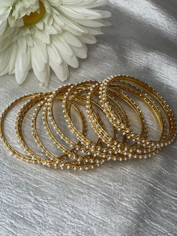 Timeless Classic Design Gold Pearl Bangles Set