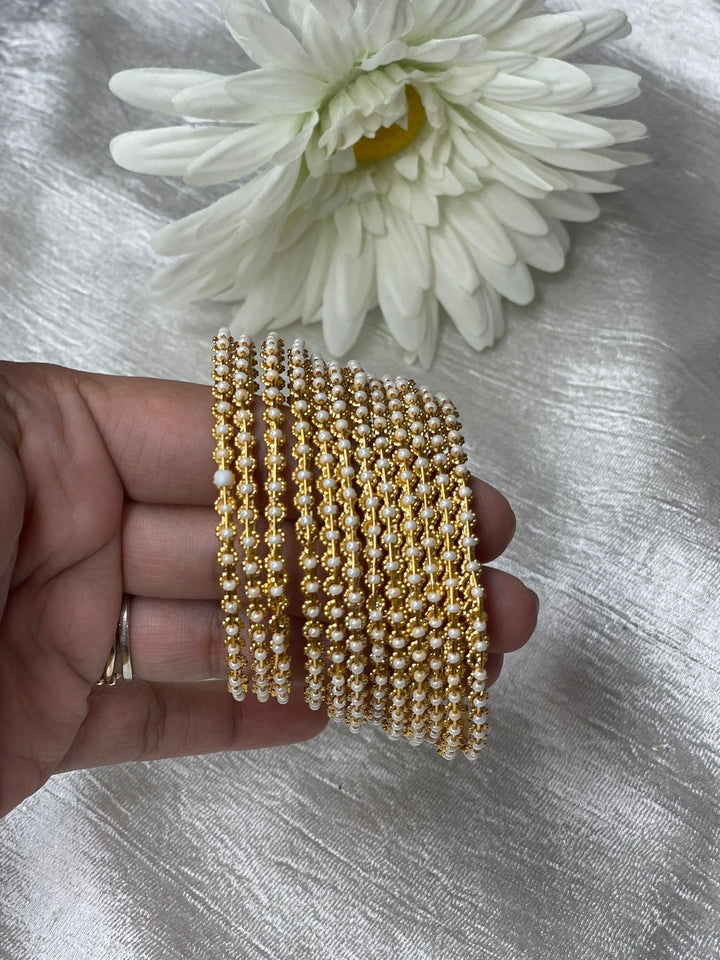 Timeless Classic Design Gold Pearl Bangles Set