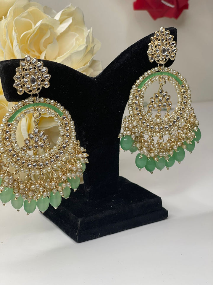 Grand Kundan and Pearl Chandbali Earrings Set