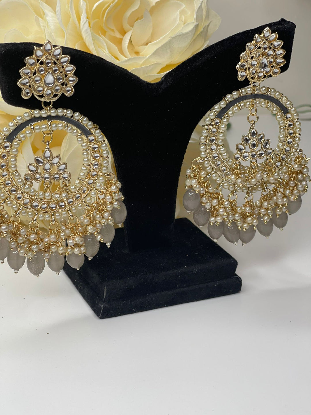 Grand Kundan and Pearl Chandbali Earrings Set