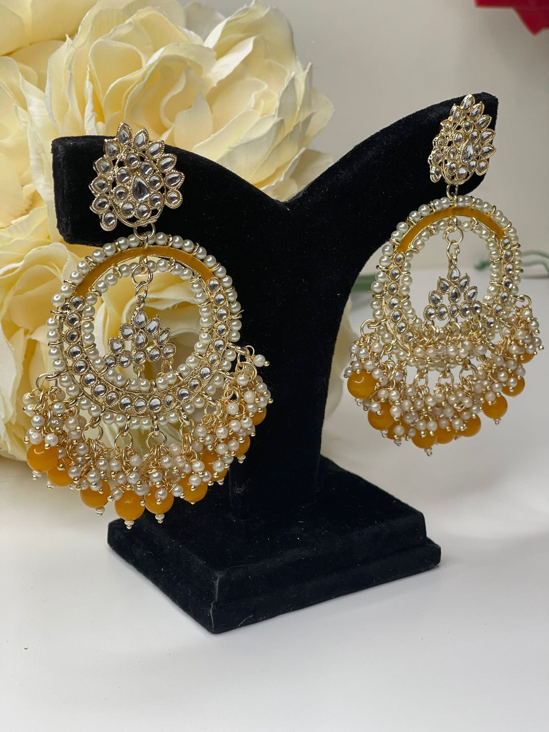 Grand Kundan and Pearl Chandbali Earrings Set