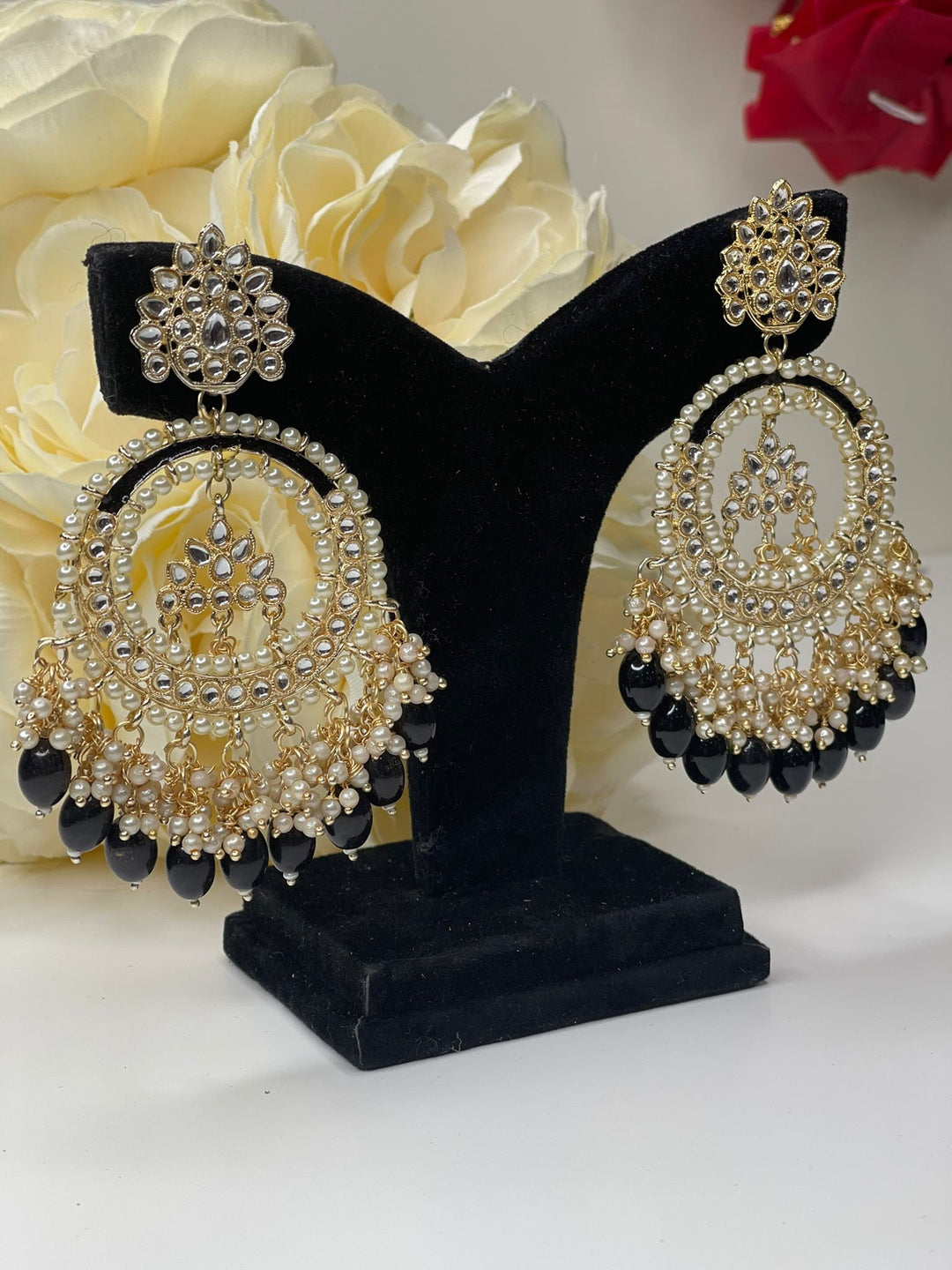 Grand Kundan and Pearl Chandbali Earrings Set