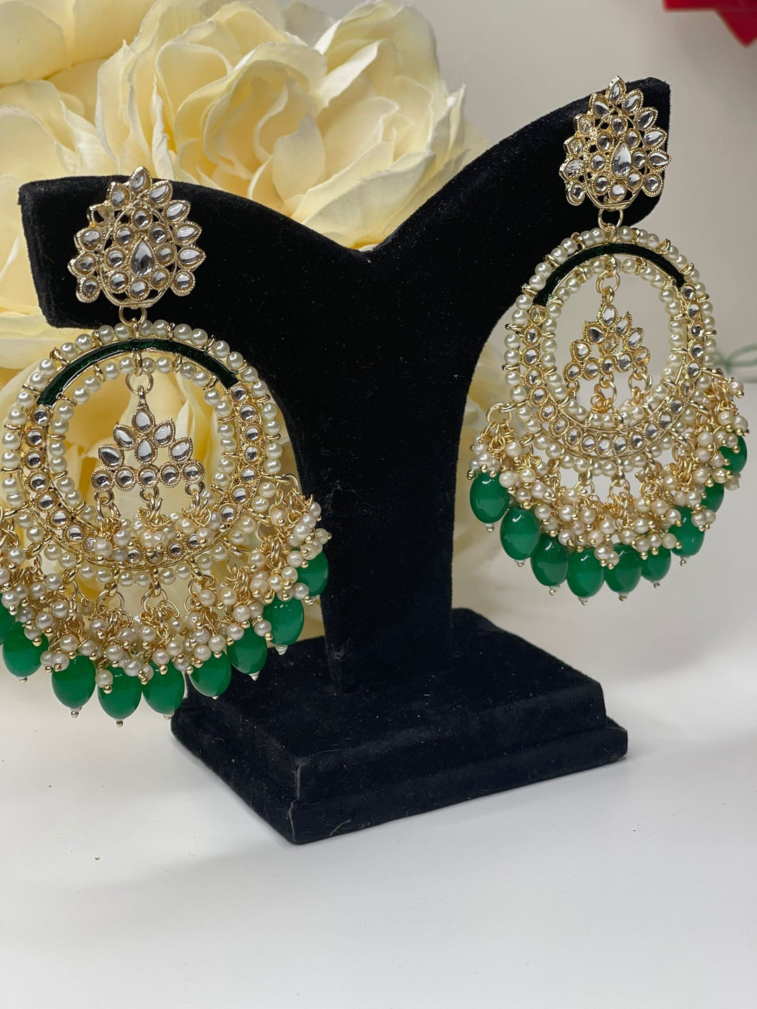 Grand Kundan and Pearl Chandbali Earrings Set