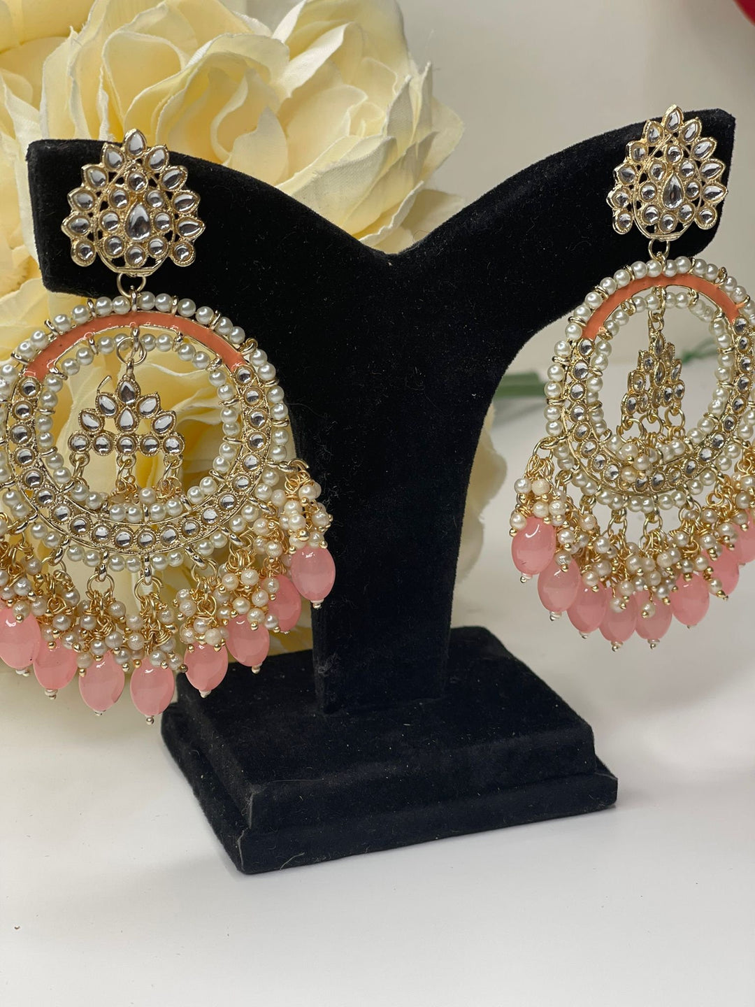 Grand Kundan and Pearl Chandbali Earrings Set
