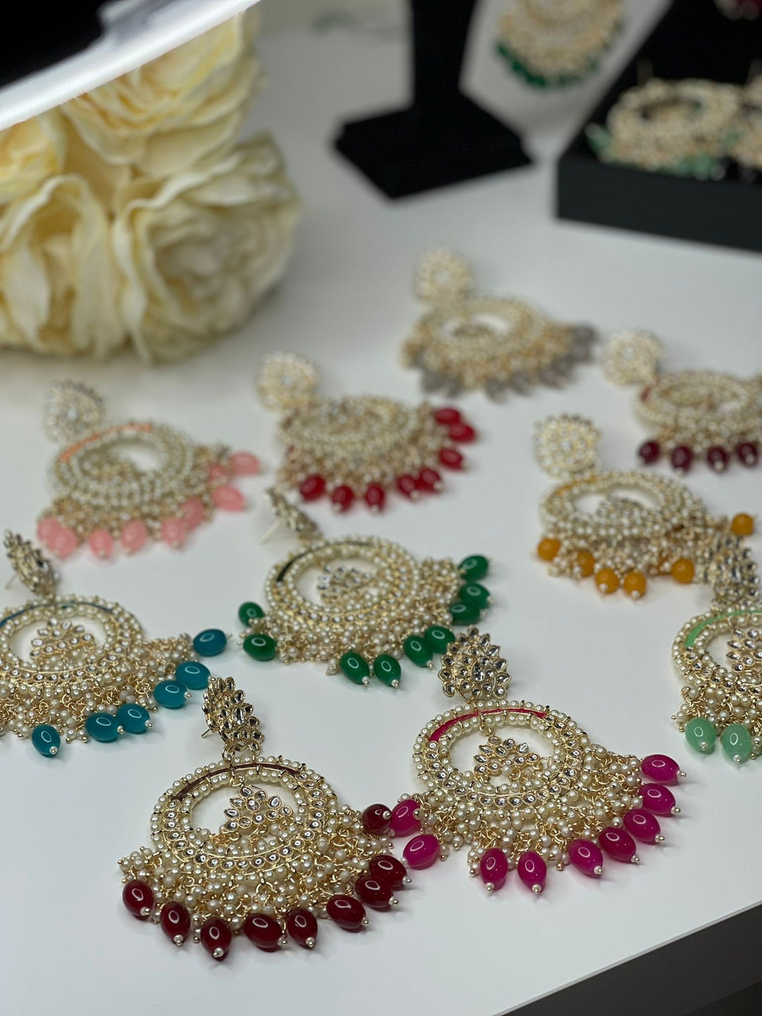 Grand Kundan and Pearl Chandbali Earrings Set