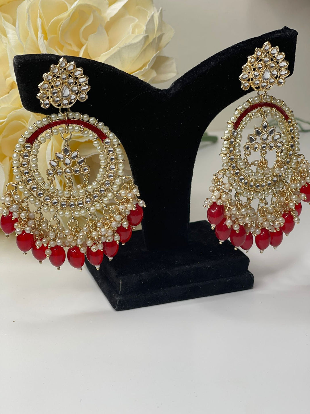 Grand Kundan and Pearl Chandbali Earrings Set