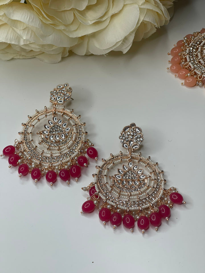 Handcrafted Pearl Rose Gold Round Earrings Set