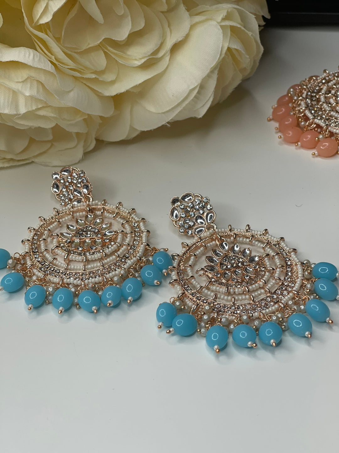 Handcrafted Pearl Rose Gold Round Earrings Set