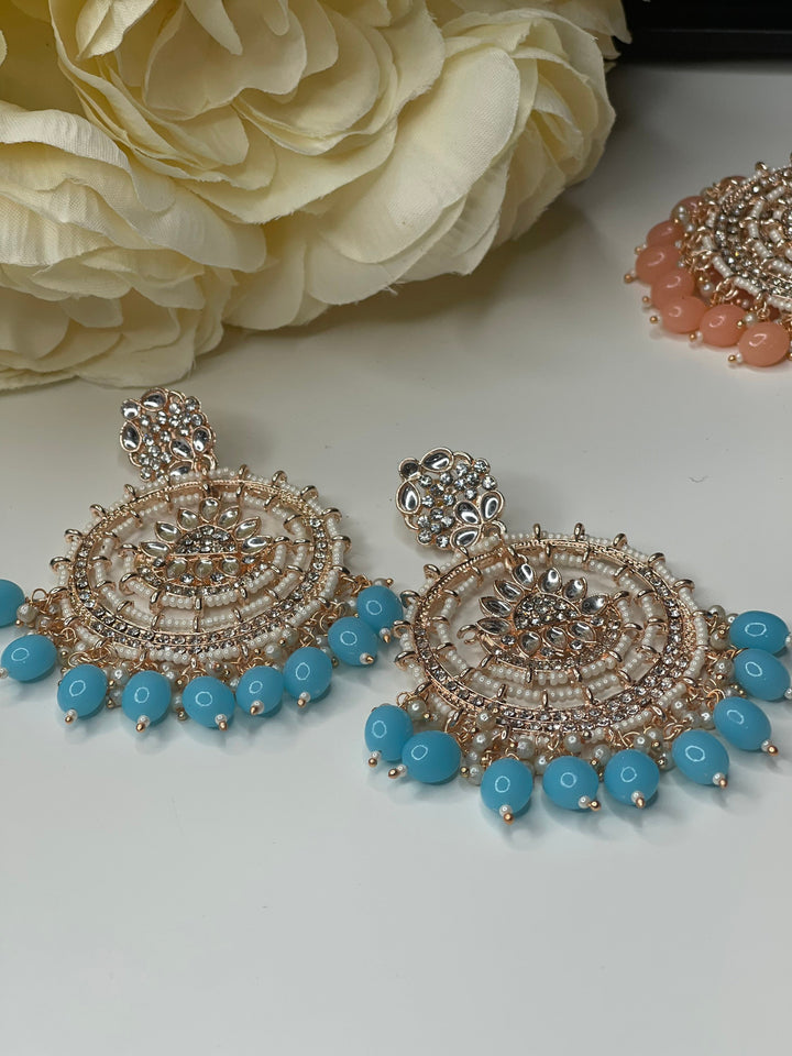 Handcrafted Pearl Rose Gold Round Earrings Set