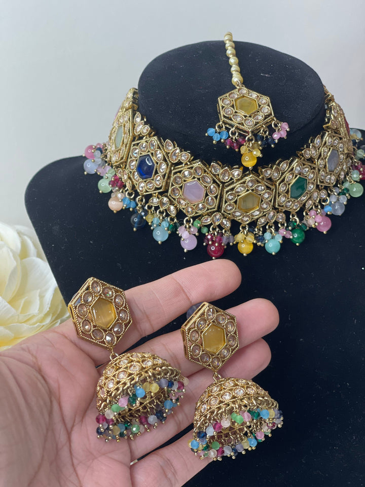 Izhaar Indian Polki Kundan Necklace with Earrings / Wedding Jewelry/ Traditional Jewelry/ Bollywood set/ Indian Pakistani wedding set