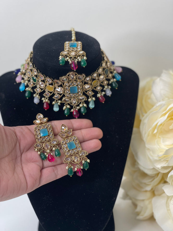 Izhaar Indian Polki Kundan Necklace with Earrings / Wedding Jewelry/ Traditional Jewelry/ Bollywood set/ Indian Pakistani wedding set