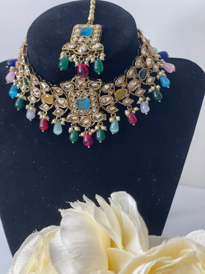Izhaar Indian Polki Kundan Necklace with Earrings / Wedding Jewelry/ Traditional Jewelry/ Bollywood set/ Indian Pakistani wedding set