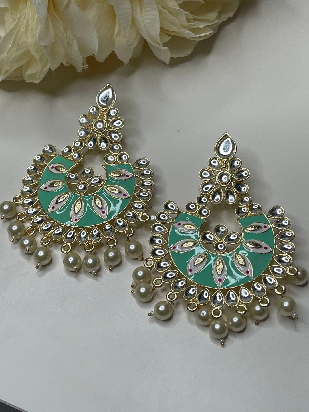 Statement Sparkle Pearl Drops Earrings Set
