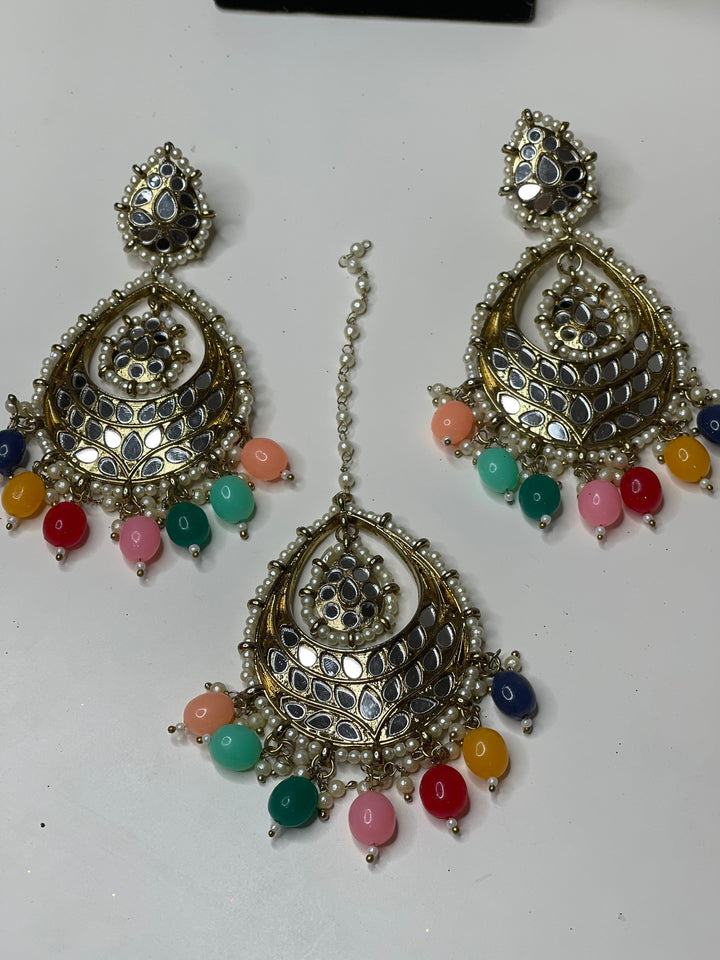 Sheesha Pearl Kundan Earring Maang Tikka Set