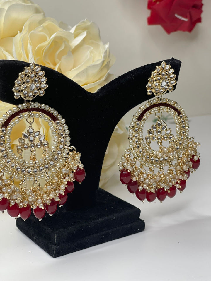 Grand Kundan and Pearl Chandbali Earrings Set