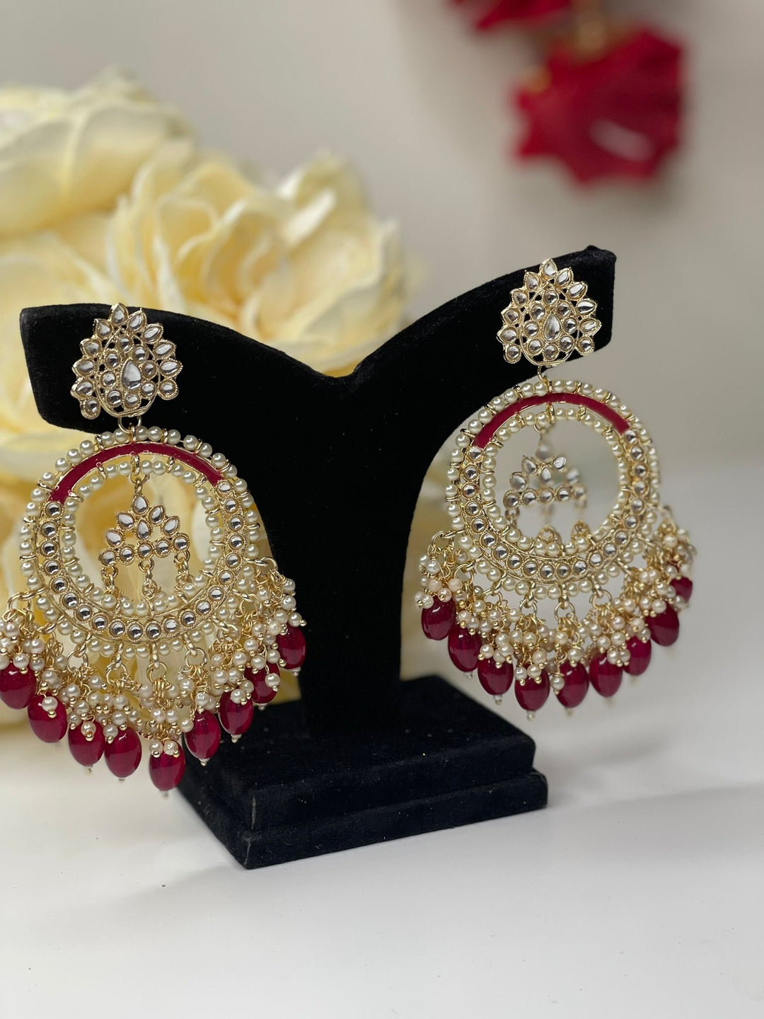 Grand Kundan and Pearl Chandbali Earrings Set