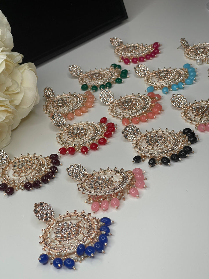 Handcrafted Pearl Rose Gold Round Earrings Set