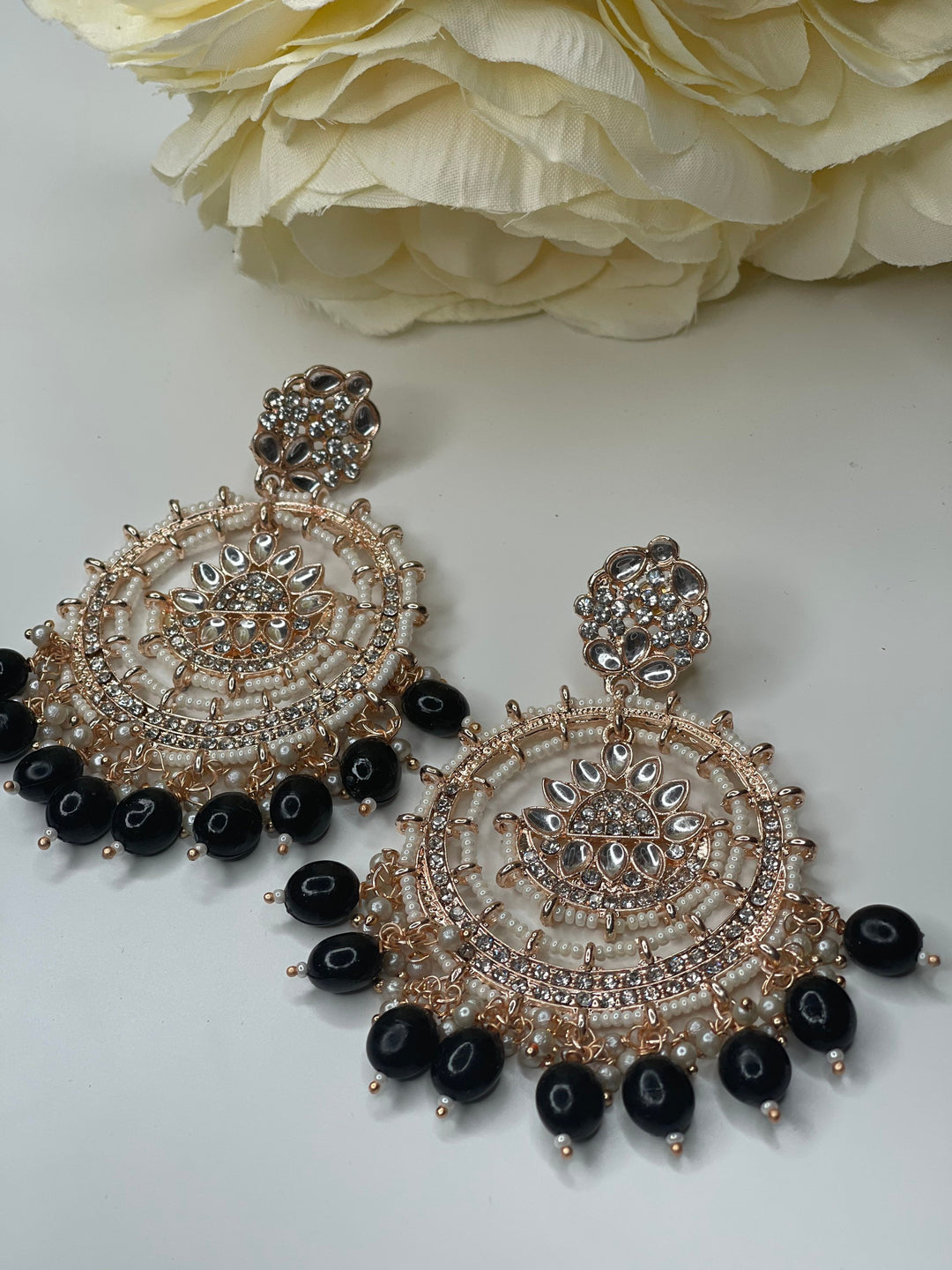 Handcrafted Pearl Rose Gold Round Earrings Set