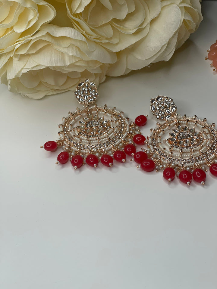 Handcrafted Pearl Rose Gold Round Earrings Set