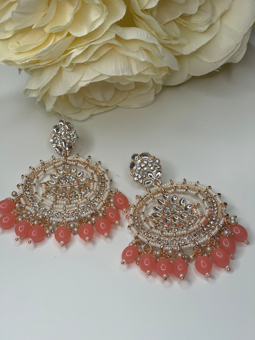 Handcrafted Pearl Rose Gold Round Earrings Set