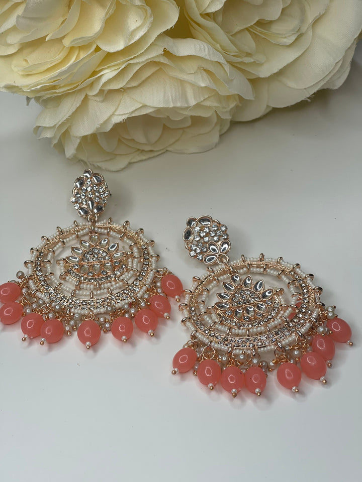 Handcrafted Pearl Rose Gold Round Earrings Set