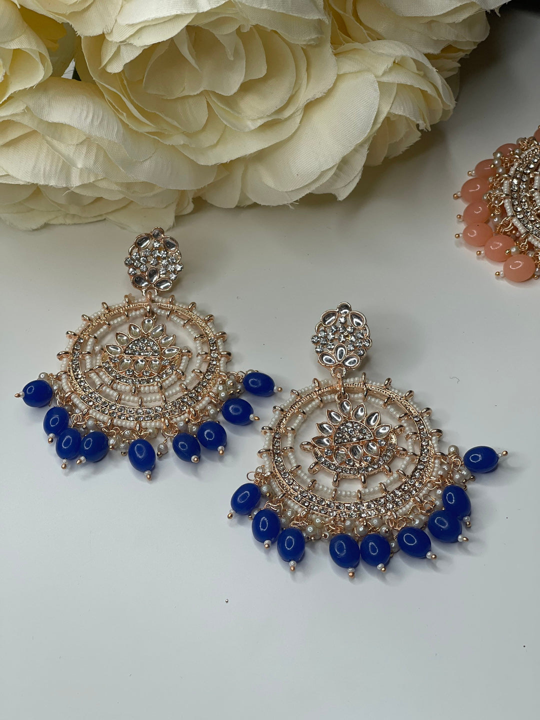 Handcrafted Pearl Rose Gold Round Earrings Set