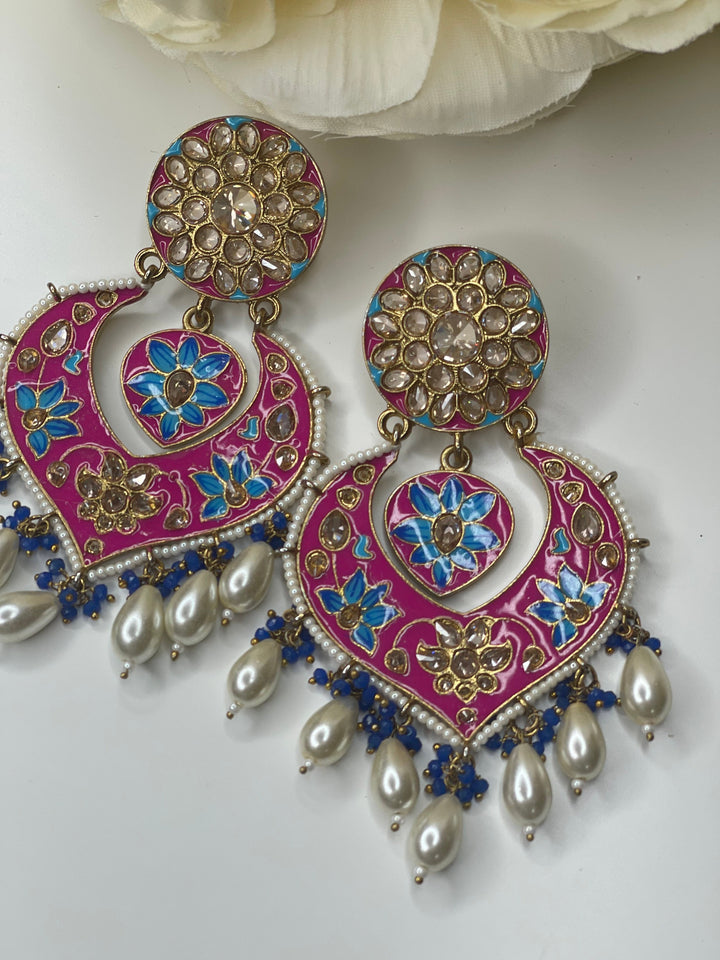 Izhaar Showstopper Earrings | Indian Earrings | Indian Jewelry |Premium Quality Earrings | Polki Earrings|Bollywood/Pakistani oil paint