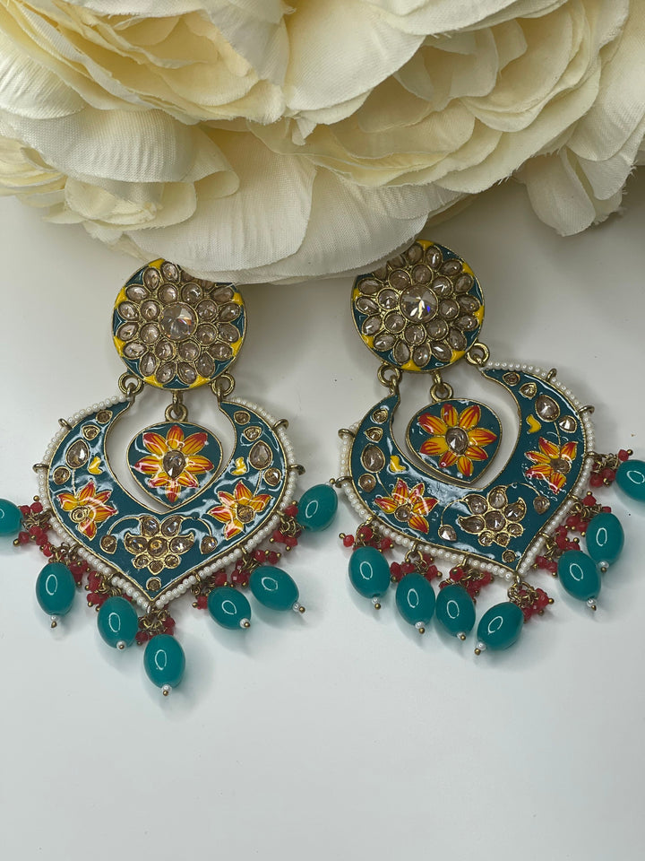 Izhaar Showstopper Earrings | Indian Earrings | Indian Jewelry |Premium Quality Earrings | Polki Earrings|Bollywood/Pakistani oil paint