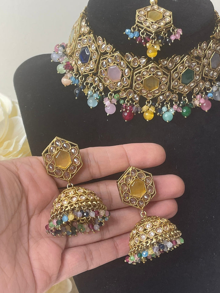 Izhaar Indian Polki Kundan Necklace with Earrings / Wedding Jewelry/ Traditional Jewelry/ Bollywood set/ Indian Pakistani wedding set