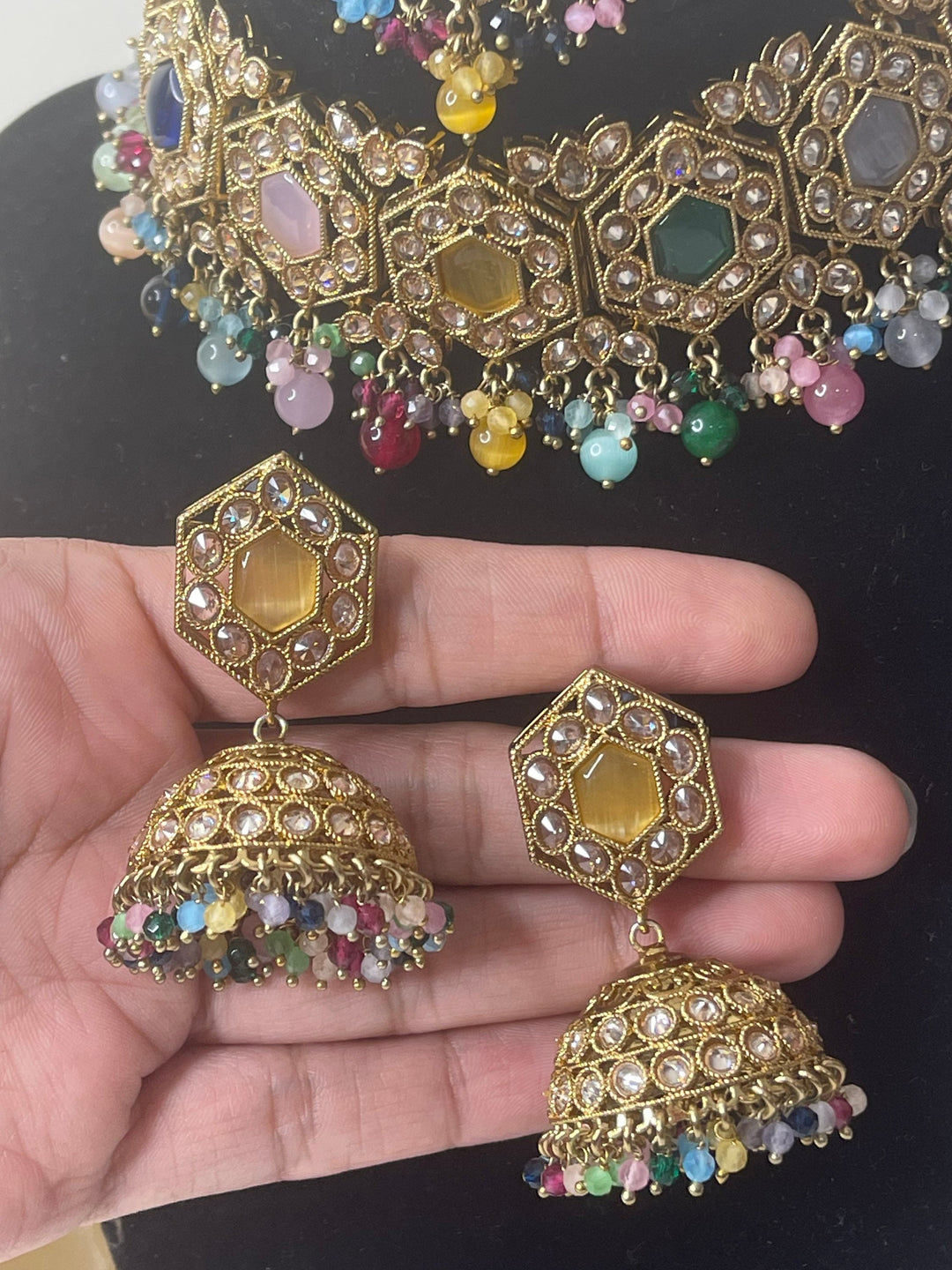 Izhaar Indian Polki Kundan Necklace with Earrings / Wedding Jewelry/ Traditional Jewelry/ Bollywood set/ Indian Pakistani wedding set