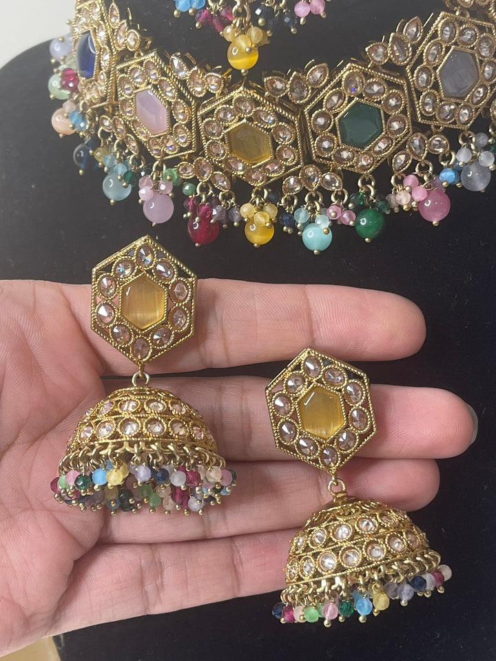 Izhaar Indian Polki Kundan Necklace with Earrings / Wedding Jewelry/ Traditional Jewelry/ Bollywood set/ Indian Pakistani wedding set