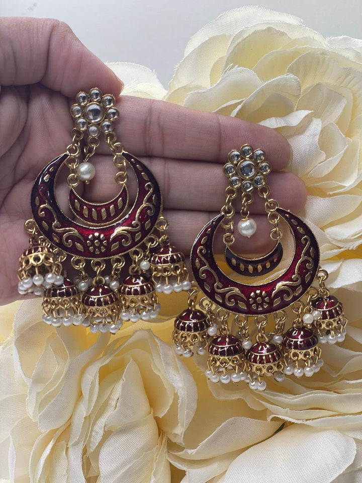 Designer Indian Pearl Chandbali Jhumka Earrings Set