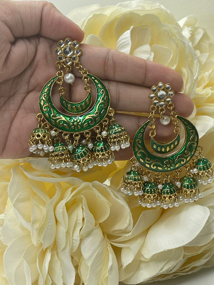 Designer Indian Pearl Chandbali Jhumka Earrings Set