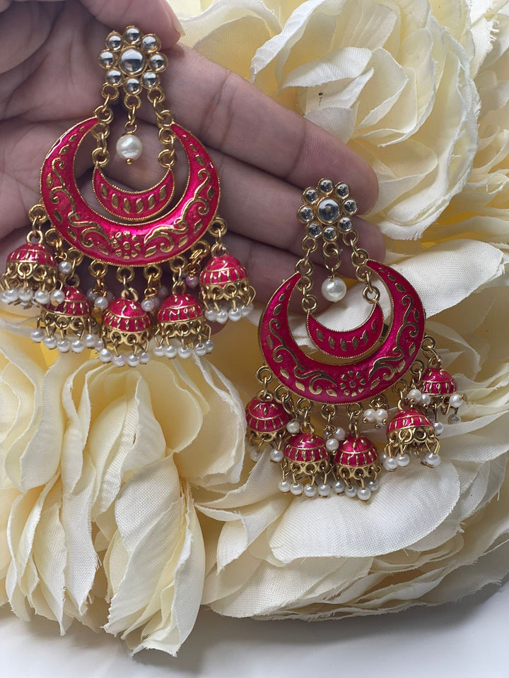 Designer Indian Pearl Chandbali Jhumka Earrings Set