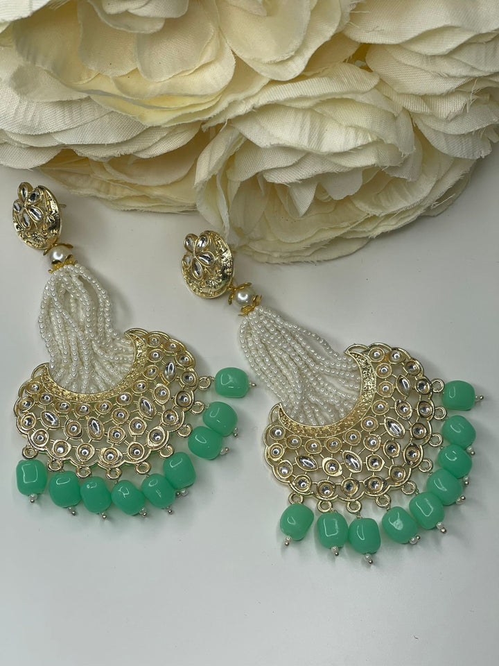 Designer Earrings - Pearl Earrings - Bollywood Celebrity Kundan Earrings - Traditional Earrings - Bridesmaid - Bridal Earrings