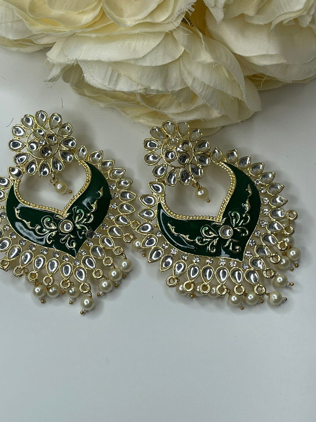 Designer Earrings - Pearl Earrings - Bollywood Celebrity Kundan Earrings - Traditional Earrings - Bridesmaid - Bridal Earrings