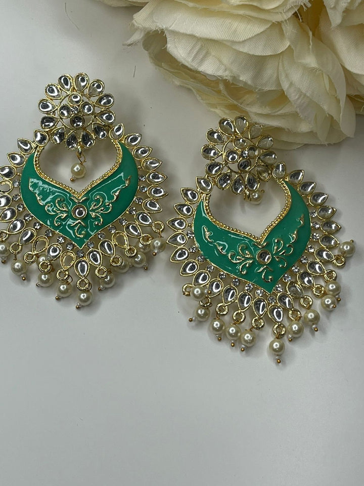 Designer Earrings - Pearl Earrings - Bollywood Celebrity Kundan Earrings - Traditional Earrings - Bridesmaid - Bridal Earrings