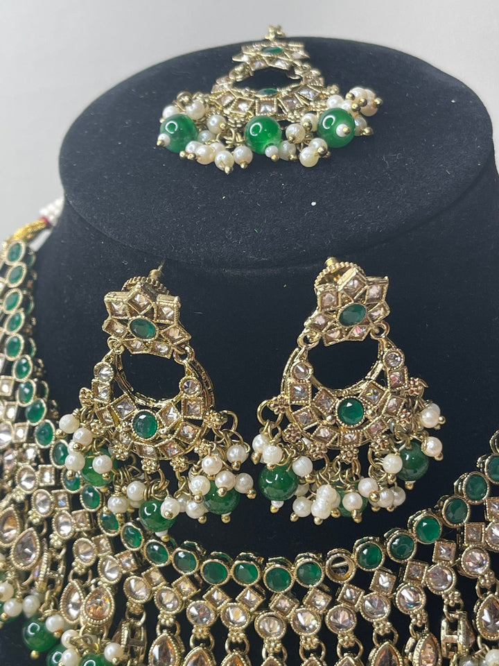 Izhaar Indian Polki Kundan Necklace with Earrings Tikka / Wedding Jewelry/ Traditional Jewelry/ Bollywood set/ Indian Pakistani wedding set