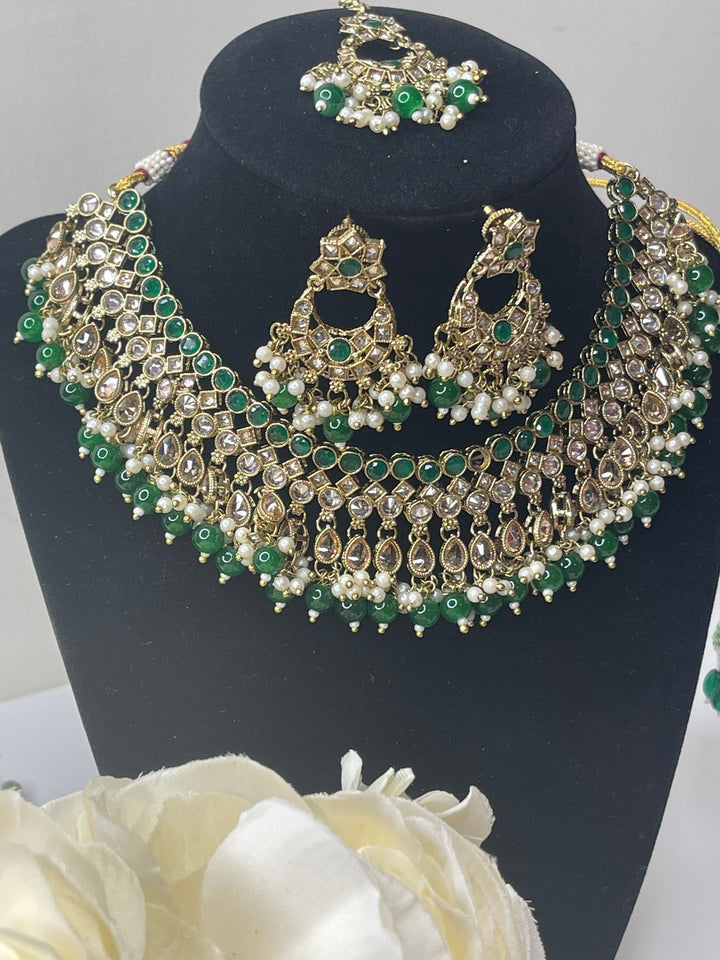 Izhaar Indian Polki Kundan Necklace with Earrings Tikka / Wedding Jewelry/ Traditional Jewelry/ Bollywood set/ Indian Pakistani wedding set