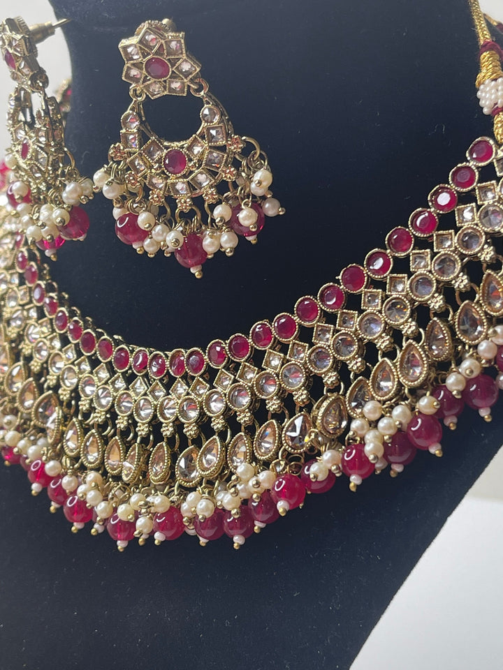 Izhaar Indian Polki Kundan Necklace with Earrings Tikka / Wedding Jewelry/ Traditional Jewelry/ Bollywood set/ Indian Pakistani wedding set