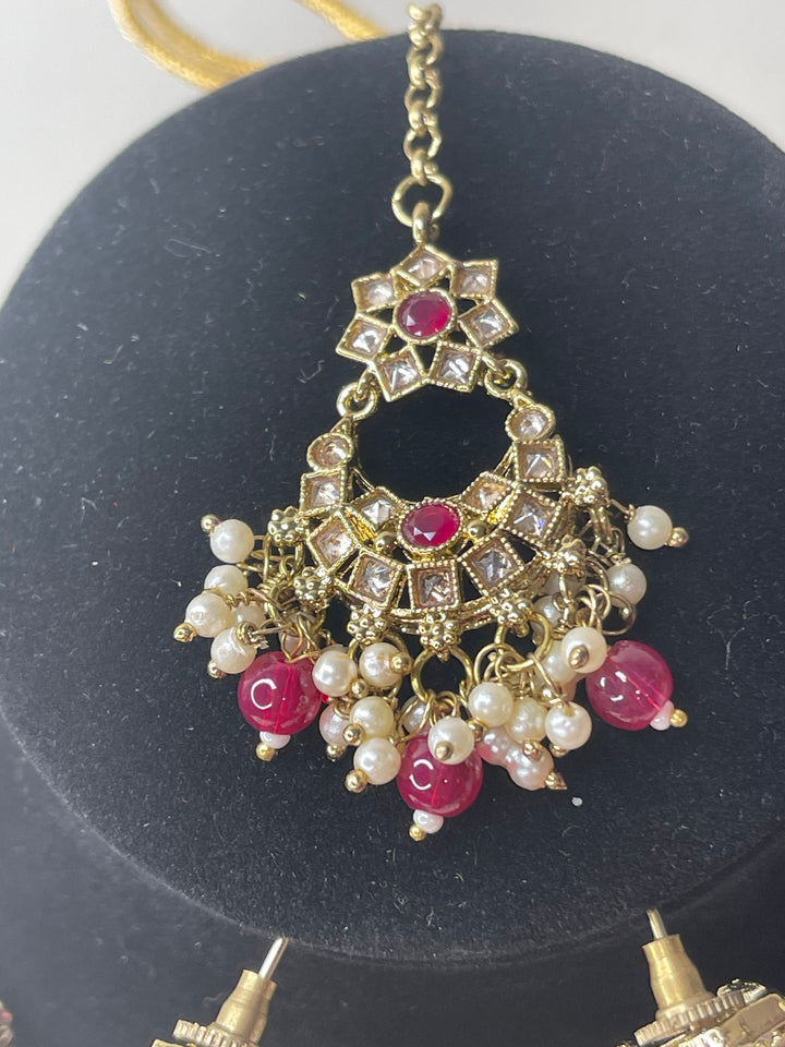 Izhaar Indian Polki Kundan Necklace with Earrings Tikka / Wedding Jewelry/ Traditional Jewelry/ Bollywood set/ Indian Pakistani wedding set