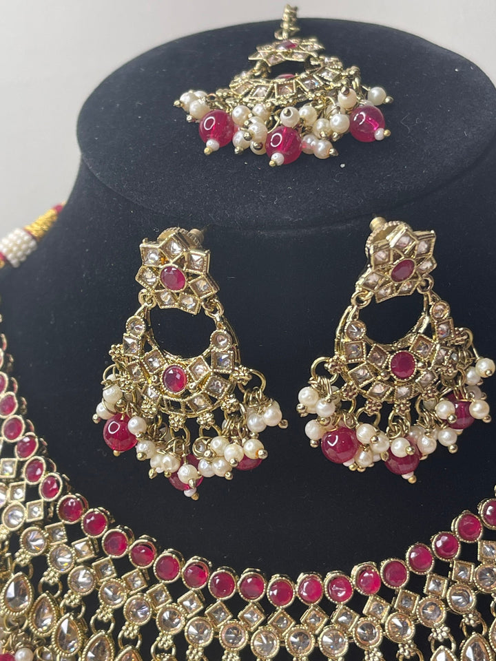 Izhaar Indian Polki Kundan Necklace with Earrings Tikka / Wedding Jewelry/ Traditional Jewelry/ Bollywood set/ Indian Pakistani wedding set