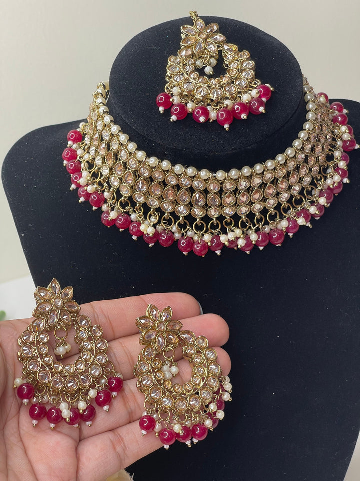 Izhaar Indian Polki Kundan Necklace with Earrings Tikka / Wedding Jewelry/ Traditional Jewelry/ Bollywood set/ Indian Pakistani wedding set