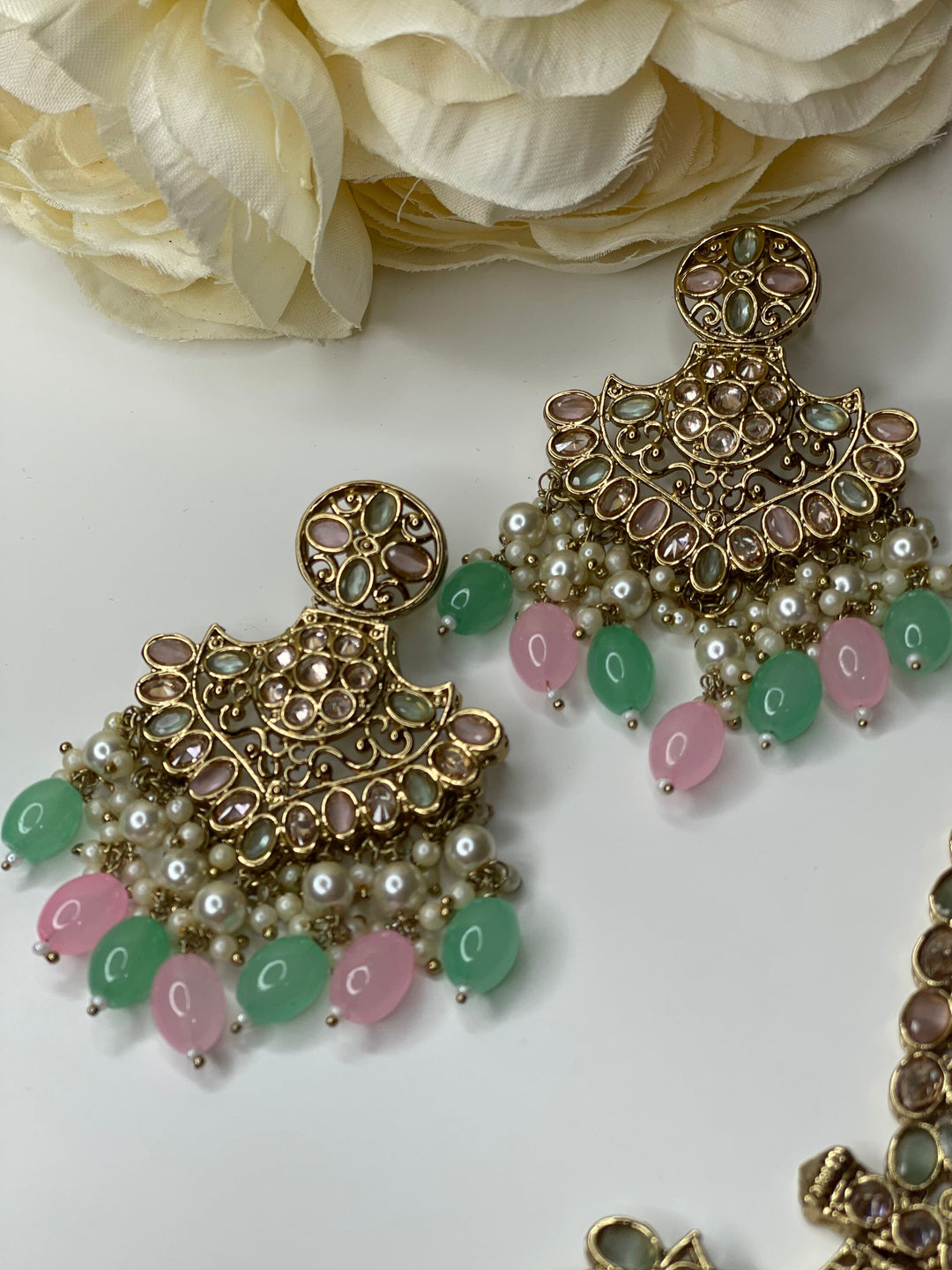 Izhaar Indian Polki Kundan Necklace with Earrings Tikka / Wedding Jewelry/ Traditional Jewelry/ Bollywood set/ Long wedding set