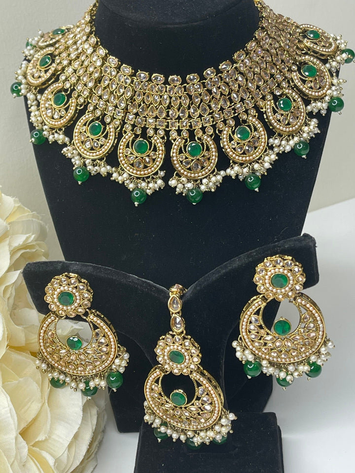 Izhaar Indian Polki Kundan Necklace with Earrings Tikka / Wedding Jewelry/ Traditional Jewelry/ Bollywood set/ Indian Pakistani wedding set