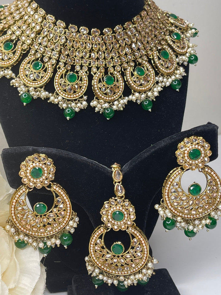 Izhaar Indian Polki Kundan Necklace with Earrings Tikka / Wedding Jewelry/ Traditional Jewelry/ Bollywood set/ Indian Pakistani wedding set