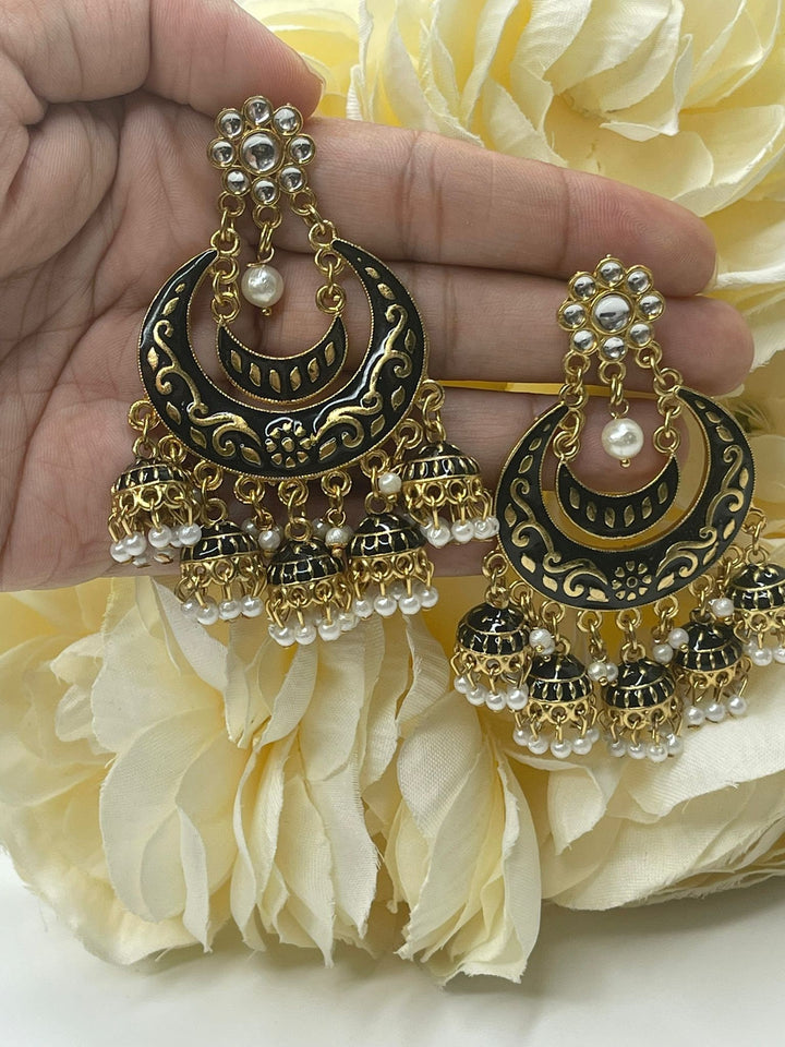 Designer Indian Pearl Chandbali Jhumka Earrings Set
