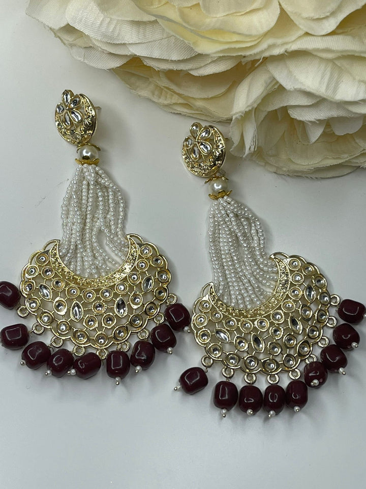 Designer Earrings - Pearl Earrings - Bollywood Celebrity Kundan Earrings - Traditional Earrings - Bridesmaid - Bridal Earrings