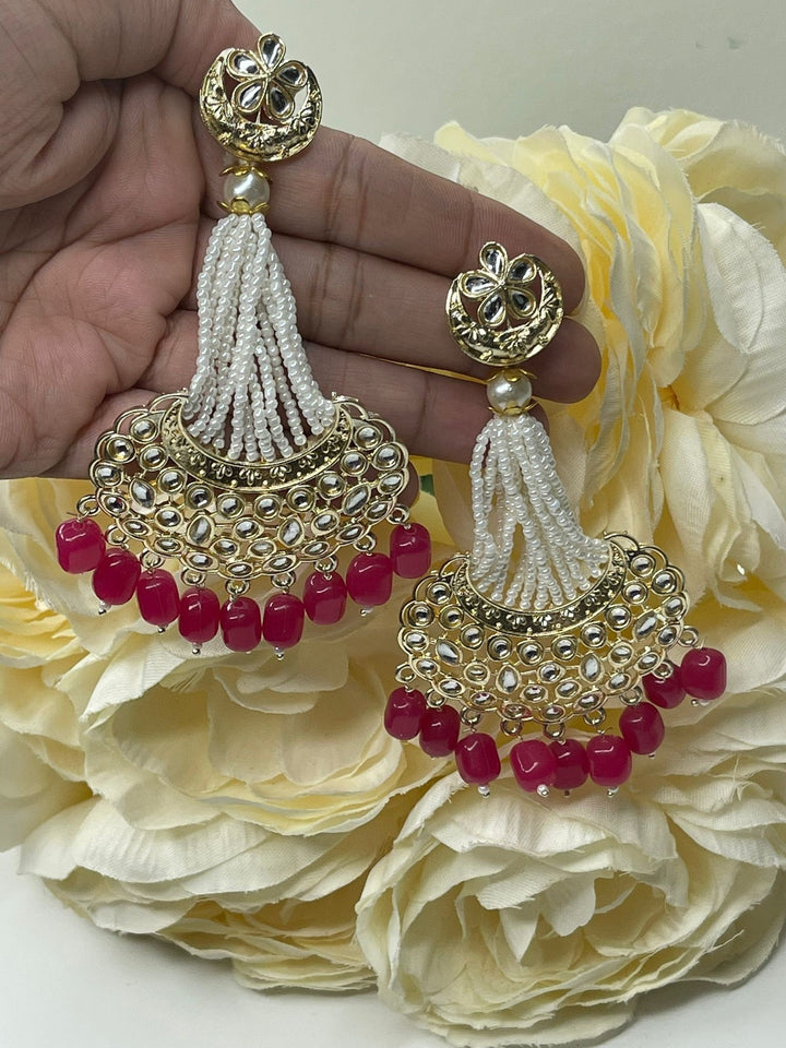 Designer Earrings - Pearl Earrings - Bollywood Celebrity Kundan Earrings - Traditional Earrings - Bridesmaid - Bridal Earrings