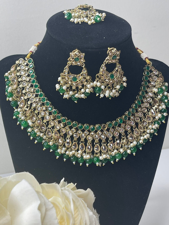 Izhaar Indian Polki Kundan Necklace with Earrings Tikka / Wedding Jewelry/ Traditional Jewelry/ Bollywood set/ Indian Pakistani wedding set